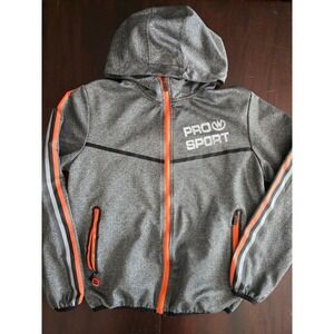 Pro Sport Mens Full Zip‎ Hoodie Gray Orange Reflective Athletic Track Jacket M